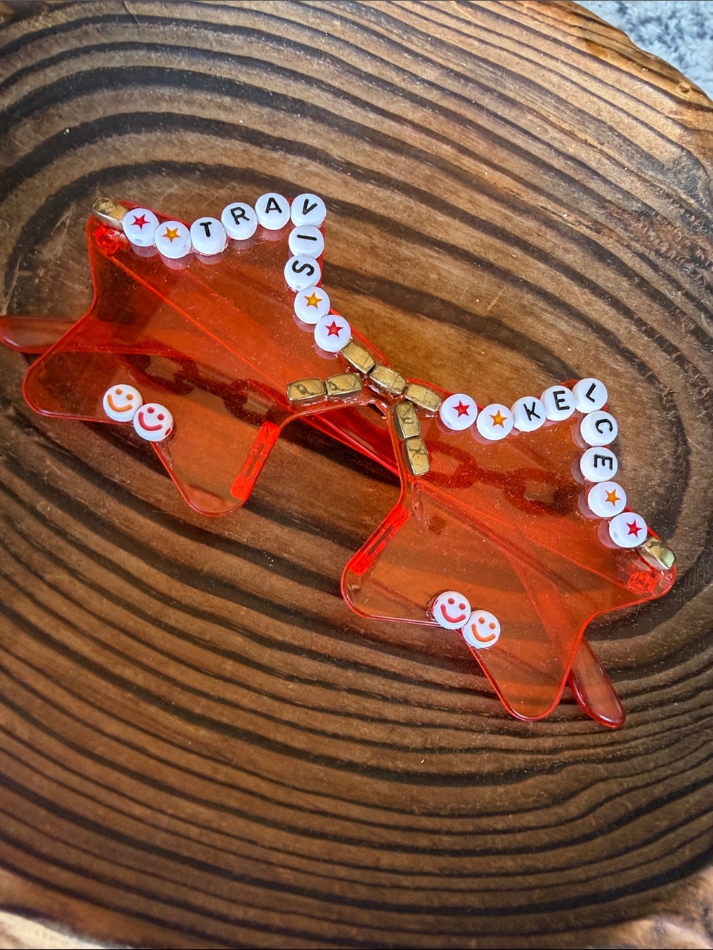 Orange Travis Kelce Star Sunglasses with Beaded Smile & Star Accents / Taylor!